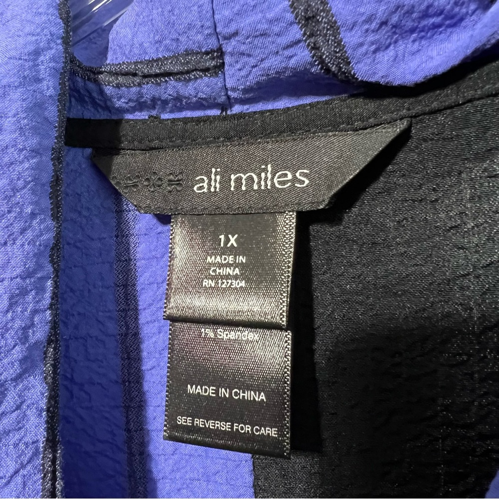 Ali Miles Asymmetrical Striped Tunic With Cowl Neck Black Violet 1X Art To Wear - Picture 9 of 10